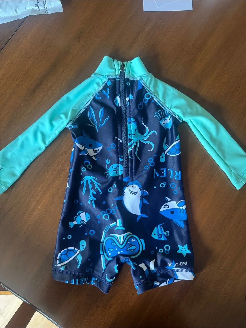 Newborn Long Sleeve One-Piece Rash Guard Swimsuit - Navy & Aqua